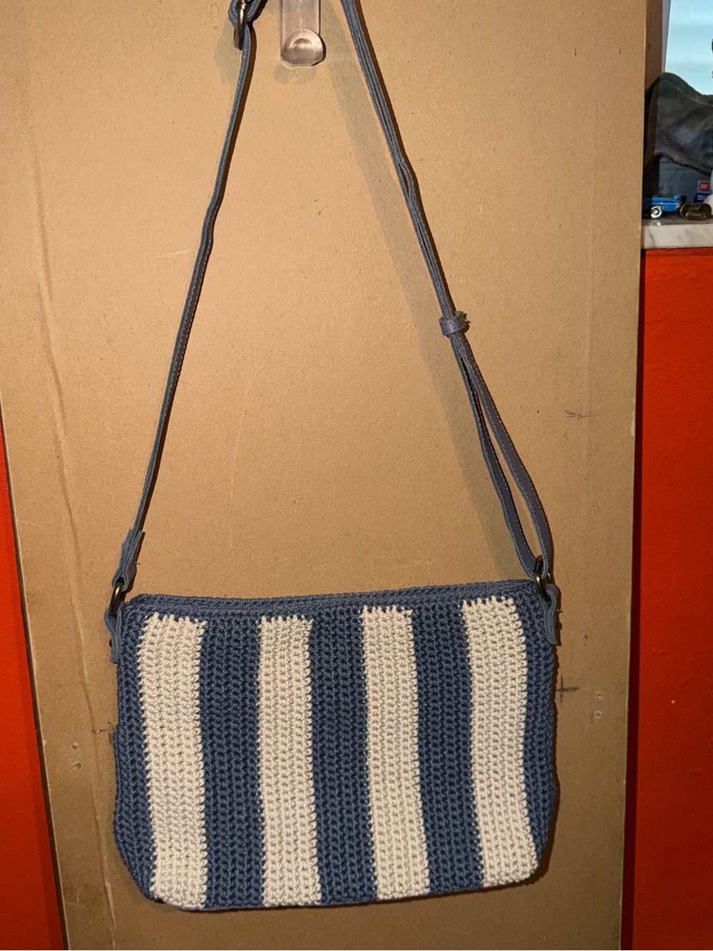 The Sak Blue and White Striped Crossbody Bag